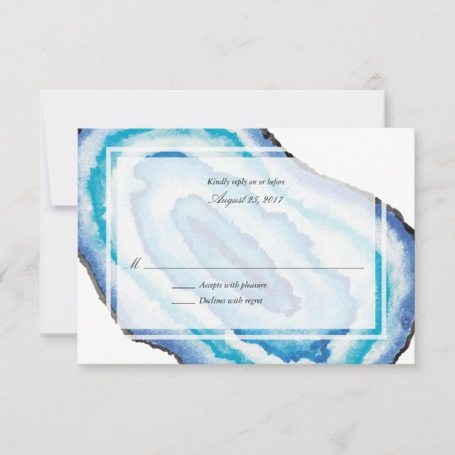 Blue Watercolor Geodes Wedding RSVP (Front)