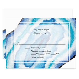 Blue Watercolor Geodes Wedding RSVP Card