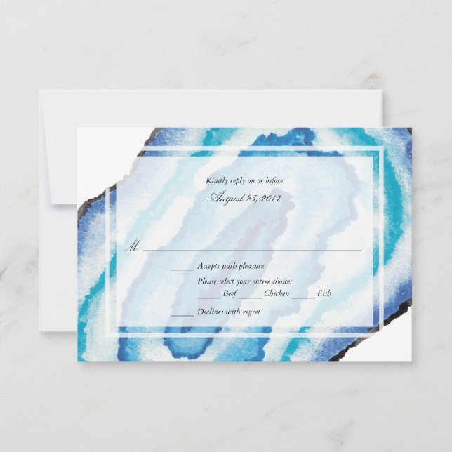 Blue Watercolor Geodes Wedding RSVP Card (Front)