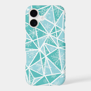 Blue Watercolor Geometric Snowflakes Pattern
