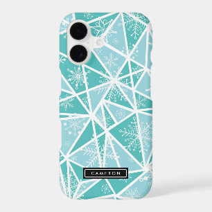 Blue Watercolor Geometric Snowflakes Pattern II