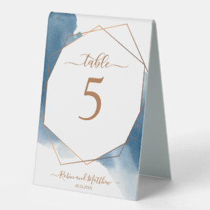 Blue Watercolor Geometrical Copper Wedding Number