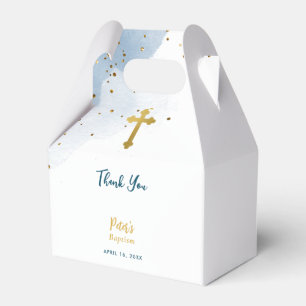 Blue Watercolor Glitter Gold Cross Baptism Boy Favour Box