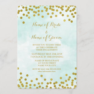 Blue Watercolor Gold Confetti Engagement Party Invitation