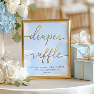 Blue Watercolor Gold Diaper Raffle Poster