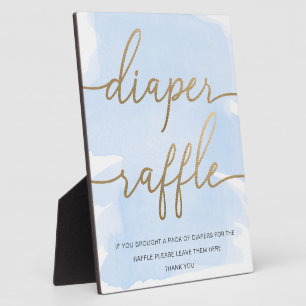 Blue Watercolor Gold Diaper Raffle Sign Plaque