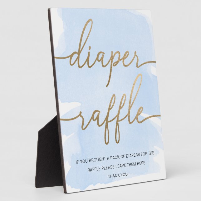 Blue Watercolor Gold Diaper Raffle Sign Plaque (Side)