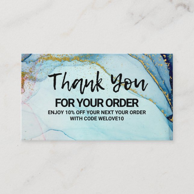 Blue Watercolor Gold Discount Business Card (Front)