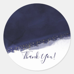 Blue Watercolor Gold Modern Chic Elegant Favour Classic Round Sticker