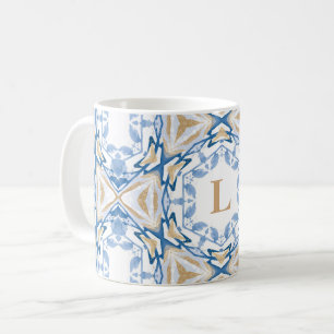Blue Watercolor & Gold Monogram Mug