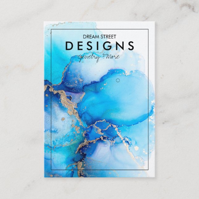 Blue Watercolor Gold Trendy Earring Display Card (Front)