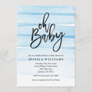 Blue Watercolor Gradient Oh Baby Shower Invitation