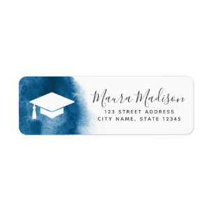 Blue watercolor graduation return address