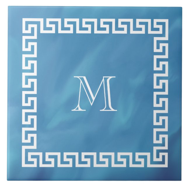 Blue Watercolor Greek Key Tile (Front)
