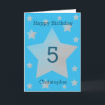 Blue Watercolor Grey Stars 5th Birthday Card<br><div class="desc">Grey watercolor stars happy 5th birthday card for son, grandson, nephew, etc. The front features watercolor grey stars and a place and a place for you to personalise with the birthday recipient's name. The inside card message can be easily personalised and the back with the year. This would make a...</div>