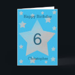 Blue Watercolor Grey Stars 6th Birthday Card<br><div class="desc">Grey watercolor stars happy 6th birthday card for son, grandson, nephew, etc. The front features watercolor grey stars and a place and a place for you to personalise with the birthday recipient's name. The inside card message can be easily personalised and the back with the year. This would make a...</div>
