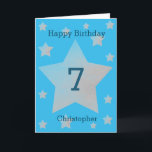 Blue Watercolor Grey Stars 7th Birthday Card<br><div class="desc">Grey watercolor stars happy 7th birthday card for grandson, son, nephew and more. The front features watercolor grey stars and a place for you to personalise with the birthday recipient's name. The inside card message can be easily personalised and the back with the year. This would make a great personalised...</div>