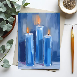 Blue Watercolor Hanukkah Candles Holiday Postcard