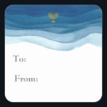 Blue Watercolor Hanukkah Gift Tag<br><div class="desc">Features warm shades of blue in a soft watercolor pattern,  with space to write to and from and an image of the Hanukkah menorah. Perfect label for friends and family.</div>