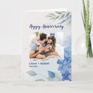 Blue Watercolor Happy Anniversary Custom Branded Card