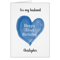 Blue Watercolor Heart 32nd Birthday