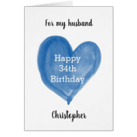 Blue Watercolor Heart 34th Birthday