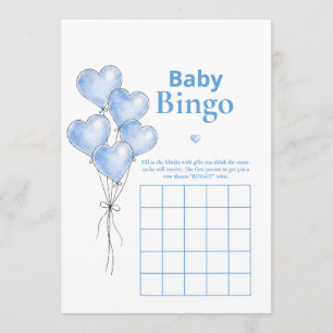 Blue Watercolor Heart Balloon Baby Bingo Game