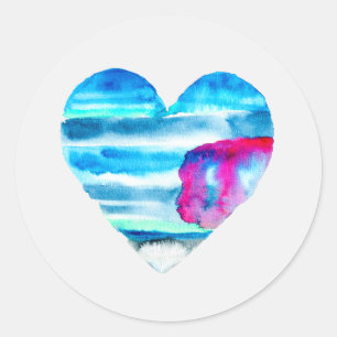 Blue watercolor heart classic round sticker