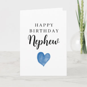 Blue Watercolor Heart Happy Birthday Nephew Card