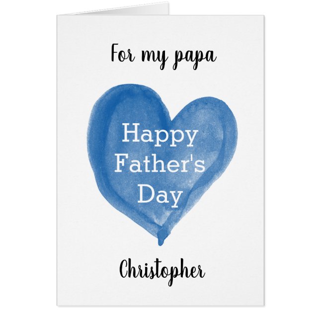 Blue Watercolor Heart Happy Father's Day Papa (Front)