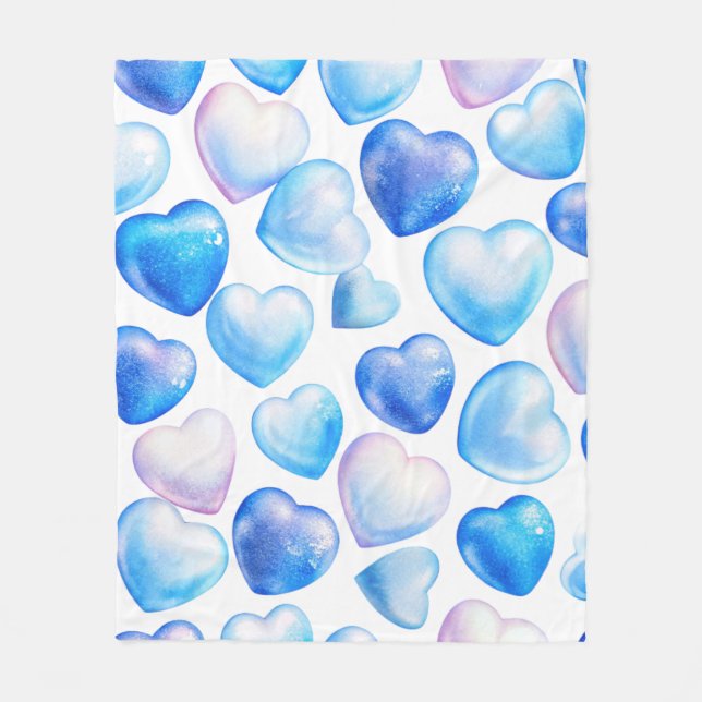 Blue Watercolor Heart Pattern Fleece Blanket – 50" (Front)