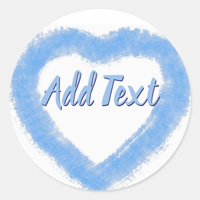 Blue Watercolor Heart Shape Classic Round Sticker (Front)