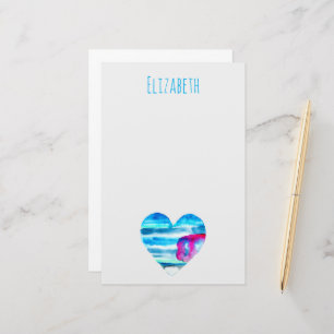 Blue watercolor heart stationery
