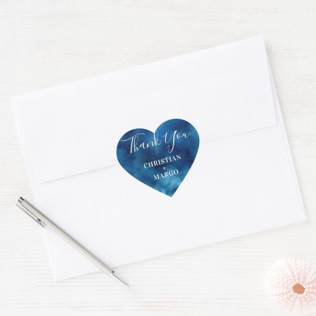 Blue Watercolor Heart Thank You Wedding Sticker (Envelope)