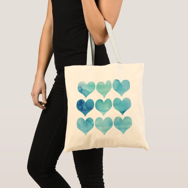 Blue watercolor hearts bag (Front (Product))