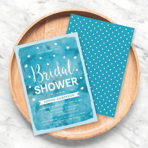Blue Watercolor Hearts Bridal Shower Invitation