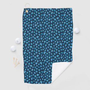 Blue watercolor hearts pattern golf towel