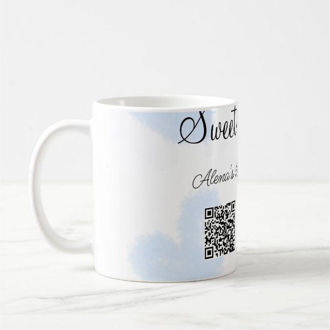 Blue watercolor hearts QR  Sweet sixteen birthday  Coffee Mug (Left)