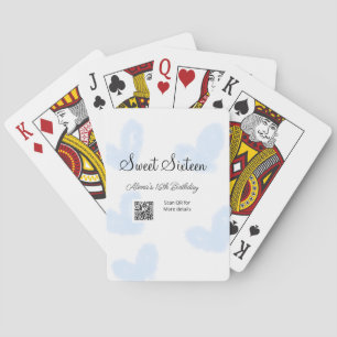 Blue watercolor hearts QR Sweet sixteen birthday Playing Cards