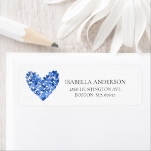 Blue Watercolor Hearts Return Address Label