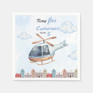 Blue Watercolor Helicopter City  Napkin