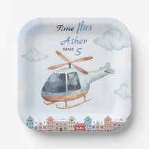 Blue Watercolor Helicopter City