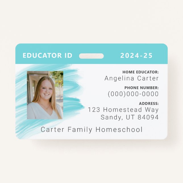Blue Watercolor Homeschool Educator ID Badge (Front)
