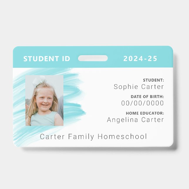 Blue Watercolor Homeschool Student ID Badge (Front)