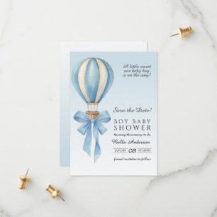 Blue Watercolor Hot Air Balloon Boy Baby Shower Save The Date