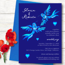Blue Watercolor Hummingbirds Mexican Wedding 