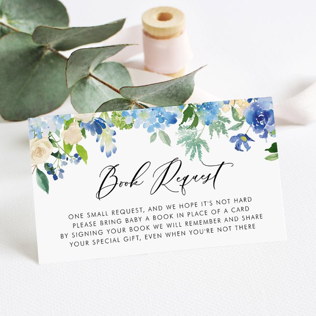Blue Watercolor Hydrangea and Rose Book Request Enclosure Card (Creator Uploaded)