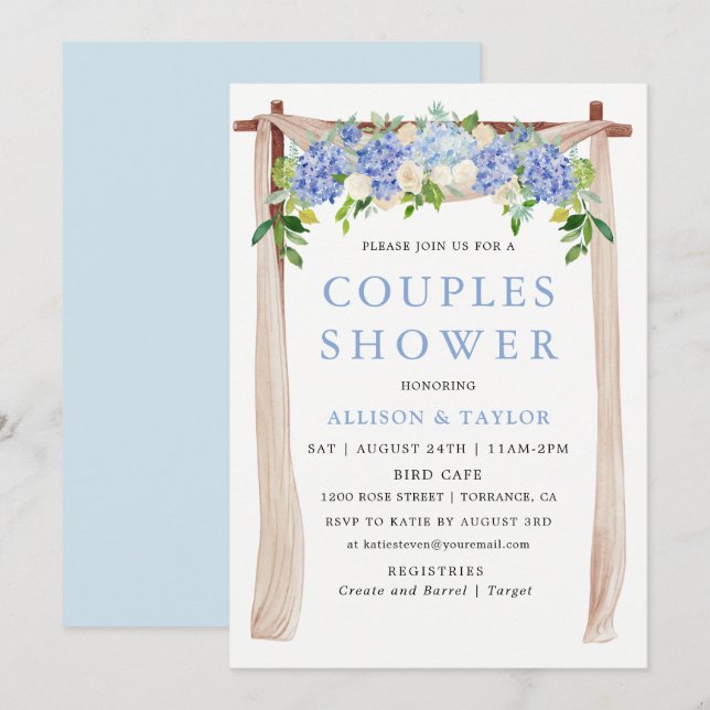 Blue Watercolor Hydrangea Couples Shower Invitation (Front/Back)