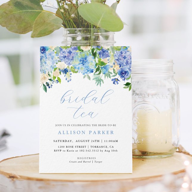 Blue Watercolor Hydrangea Floral Bridal Tea Invitation (Creator Uploaded)