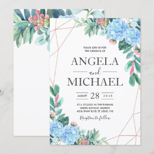 Blue Watercolor Hydrangea Floral wedding Invitation